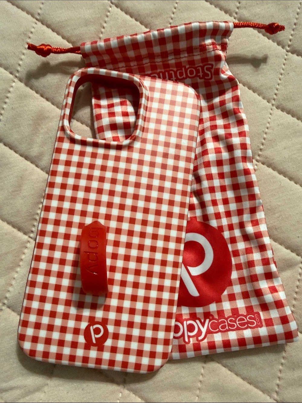 Poppy IPhone 16 ProMax Red Gingham Phone Case with Stand